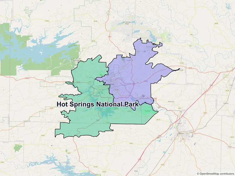 Map of Hot Springs National Park, Arkansas and ZIP codes