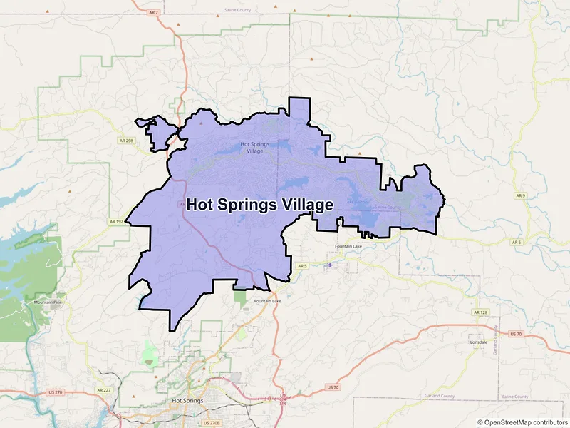 Map of Hot Springs Village, Arkansas and ZIP codes