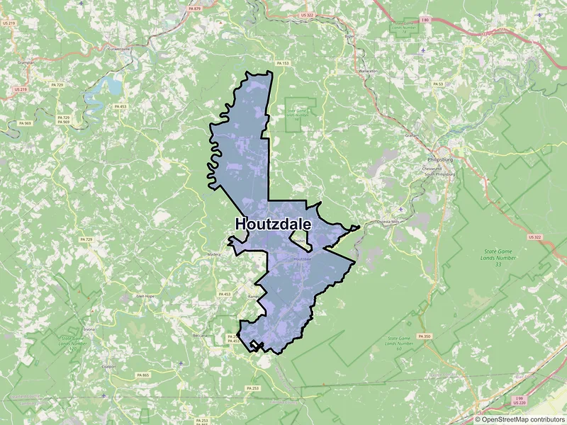 Map of Houtzdale, Pennsylvania and ZIP codes