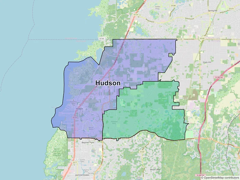 Map of Hudson, Florida and ZIP codes