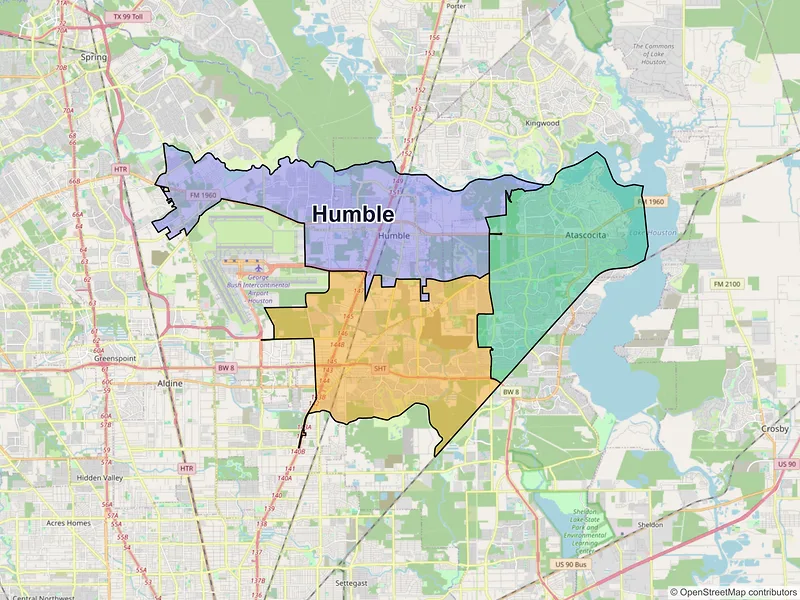Map of Humble, Texas and ZIP codes