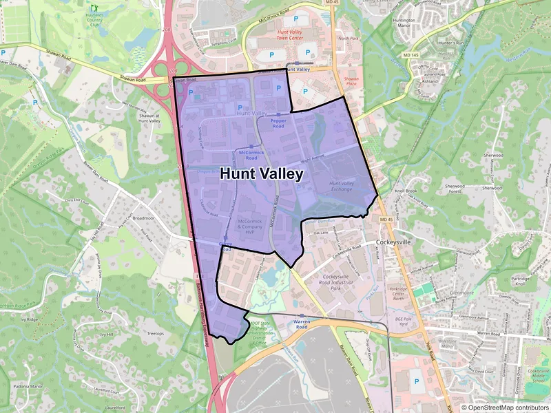 Map of Hunt Valley, Maryland and ZIP codes