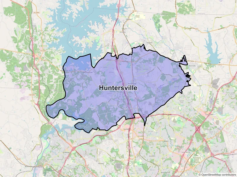 Map of Huntersville, North Carolina and ZIP codes