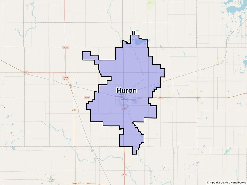 Map of Huron, South Dakota and ZIP codes