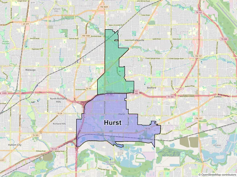 Map of Hurst, Texas and ZIP codes