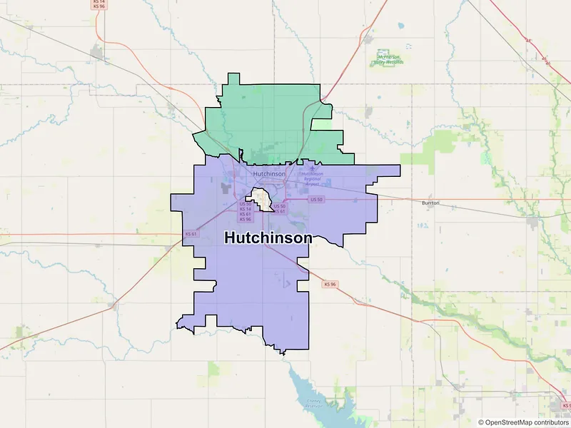 Map of Hutchinson, Kansas and ZIP codes