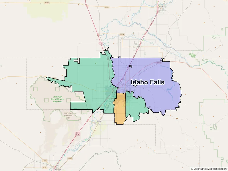 Map of Idaho Falls, Idaho and ZIP codes