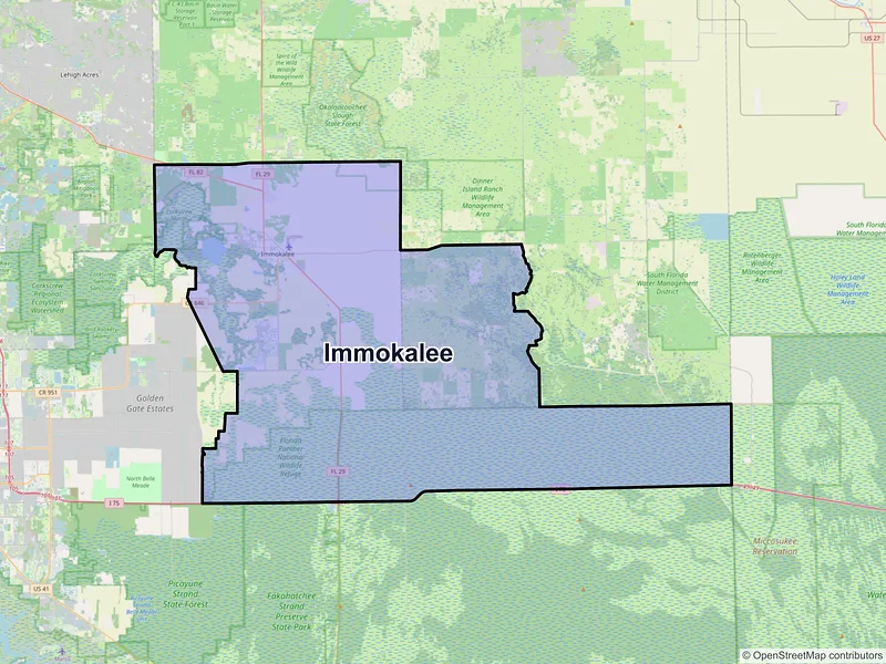 Map of Immokalee, Florida and ZIP codes