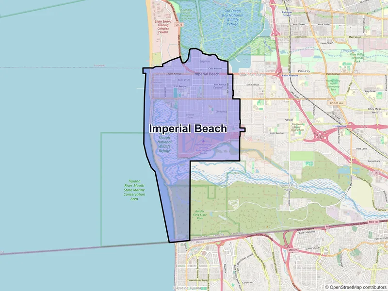 Map of Imperial Beach, California and ZIP codes