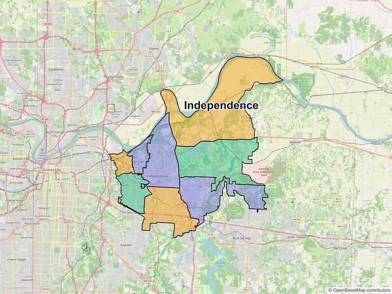 Map of Independence, Missouri and ZIP codes