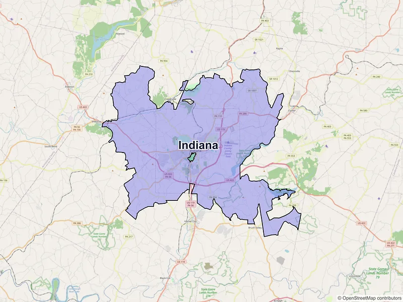 Map of Indiana, Pennsylvania and ZIP codes