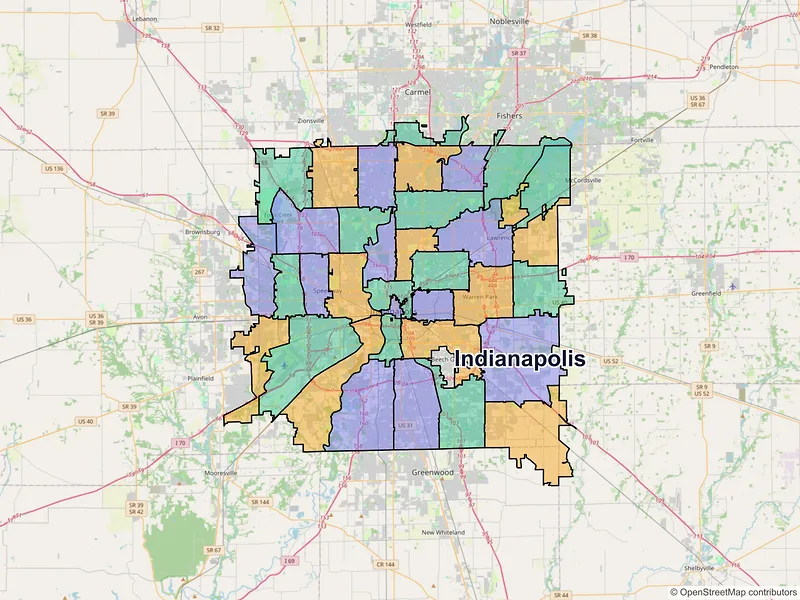 Map of Indianapolis, Indiana and ZIP codes