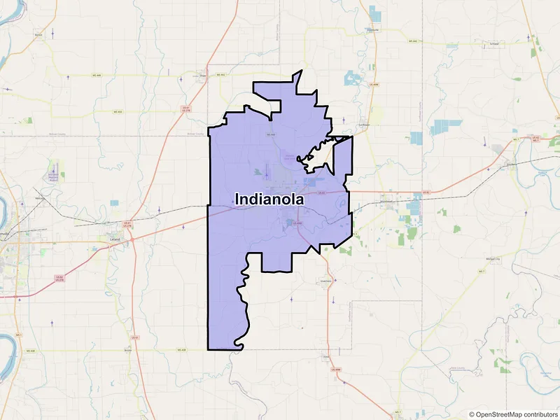 Map of Indianola, Mississippi and ZIP codes