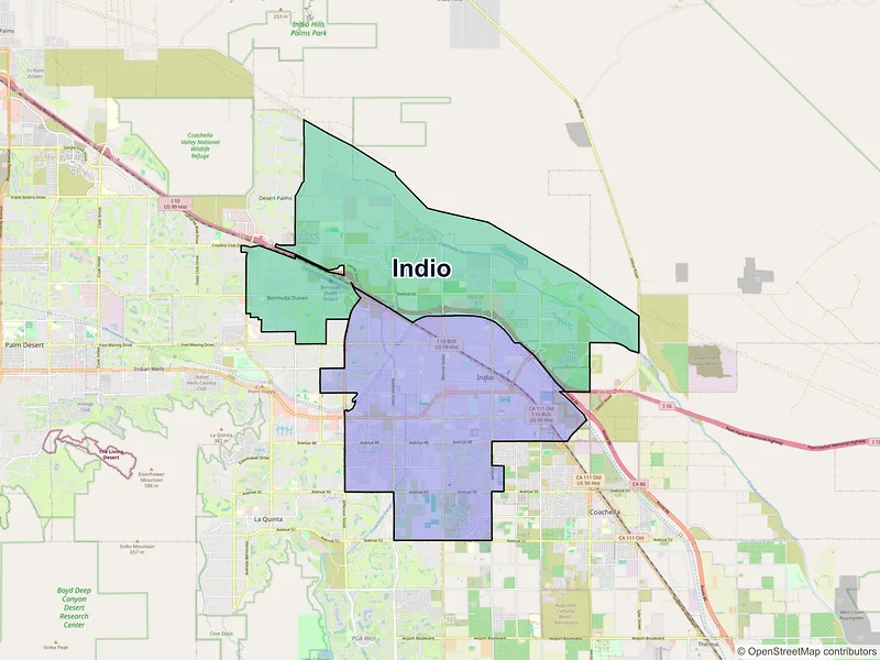 Map of Indio, California and ZIP codes