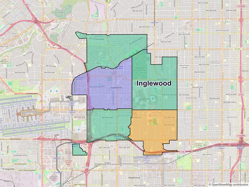 Map of Inglewood, California and ZIP codes