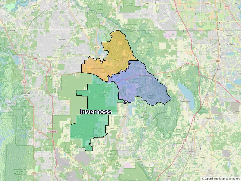 Map of Inverness, Florida and ZIP codes