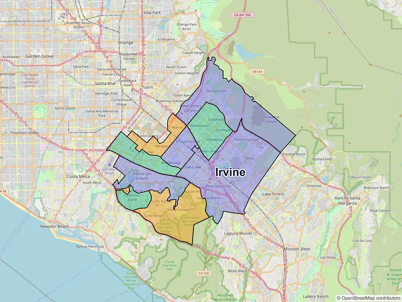 Map of Irvine, California and ZIP codes