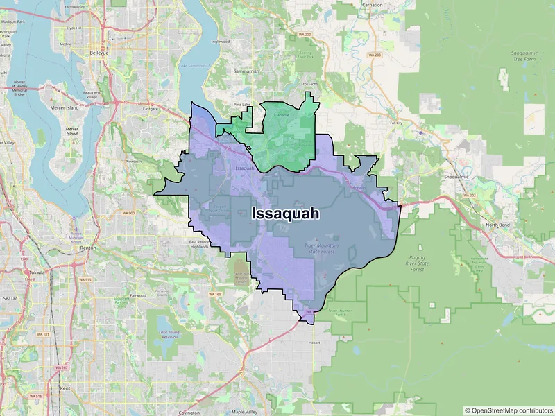 Map of Issaquah, Washington and ZIP codes