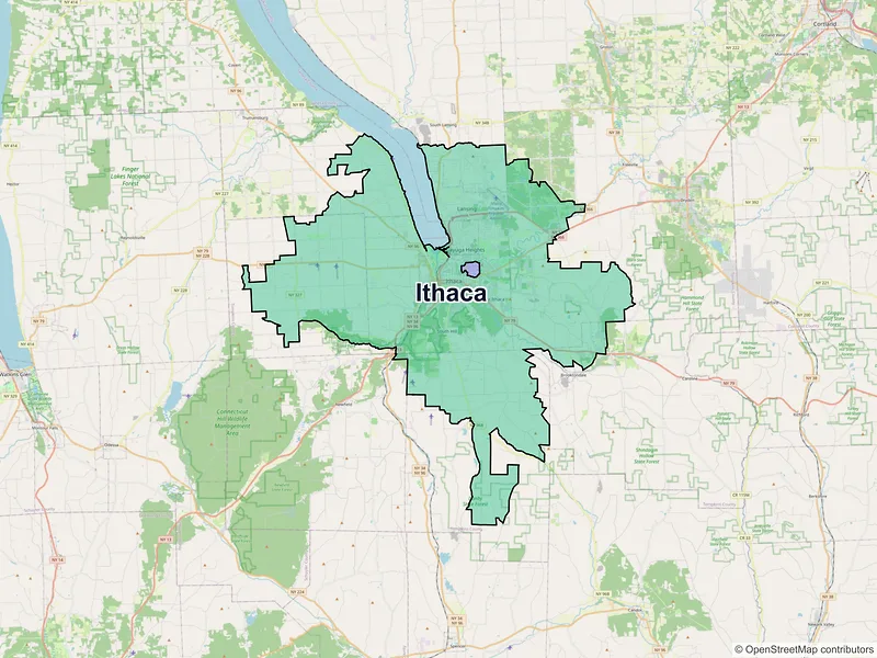 Map of Ithaca, New York and ZIP codes