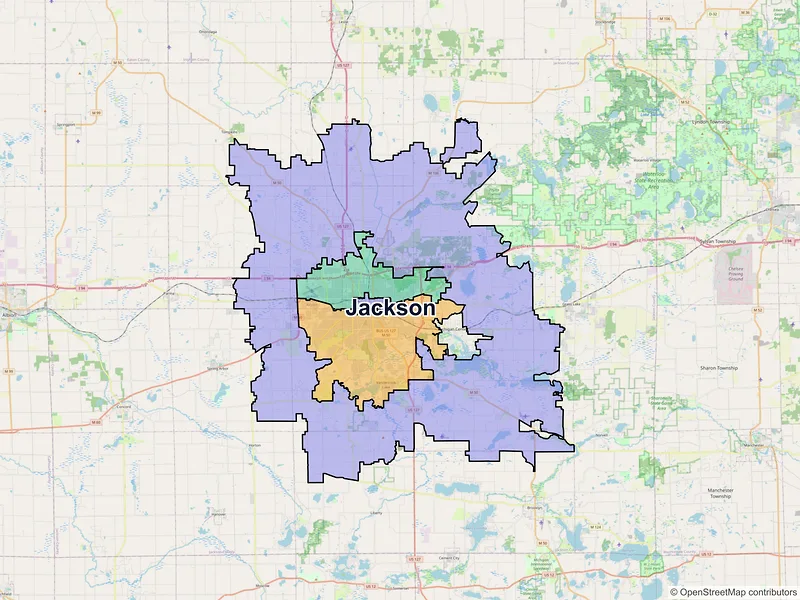 Map of Jackson, Michigan and ZIP codes