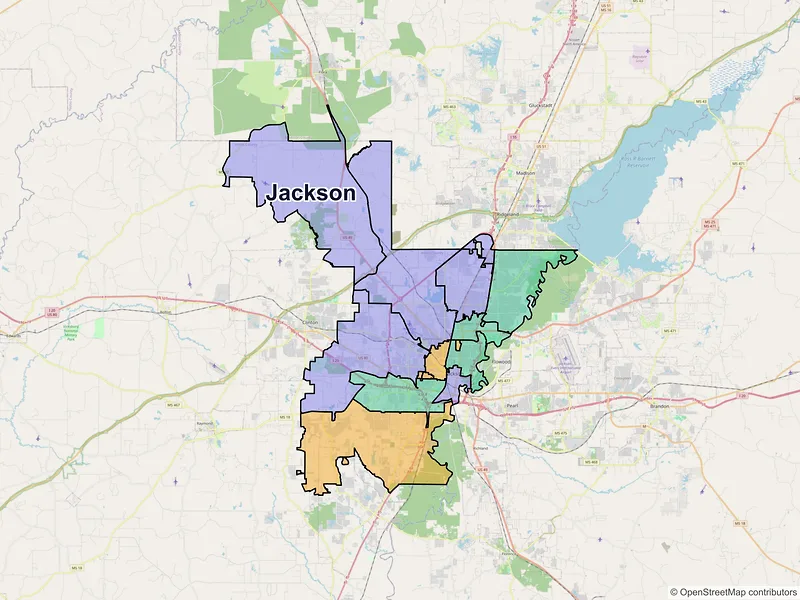 Map of Jackson, Mississippi and ZIP codes