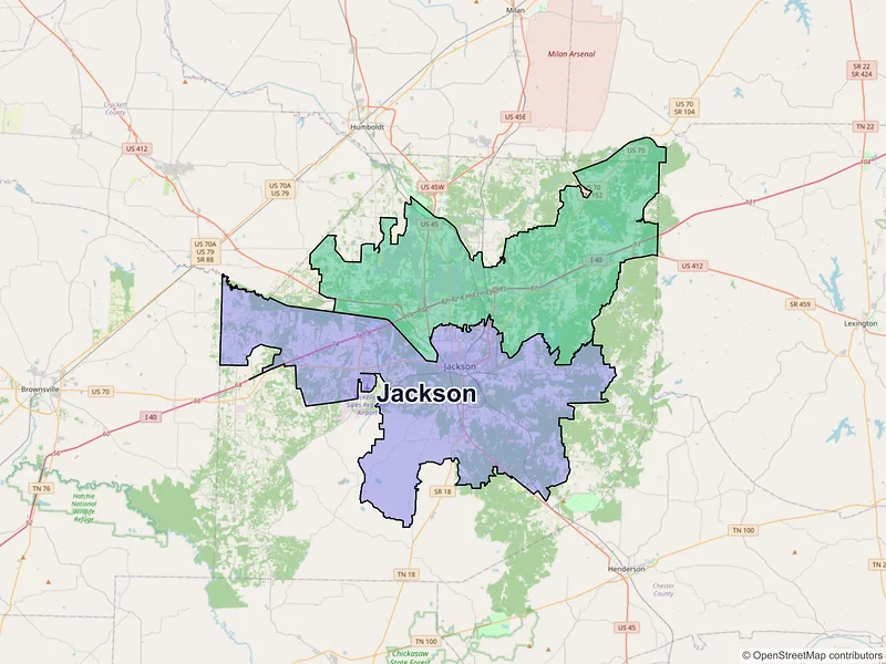 Map of Jackson, Tennessee and ZIP codes