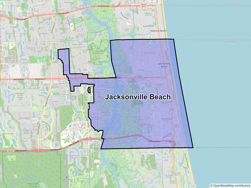 Map of Jacksonville Beach, Florida and ZIP codes