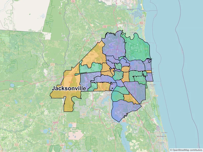 Map of Jacksonville, Florida and ZIP codes