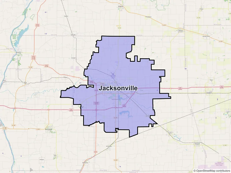 Map of Jacksonville, Illinois and ZIP codes