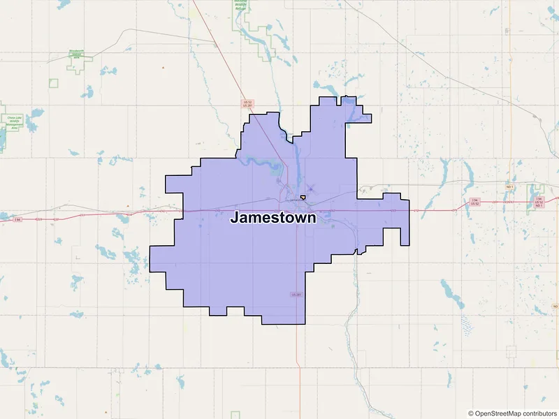 Map of Jamestown, North Dakota and ZIP codes