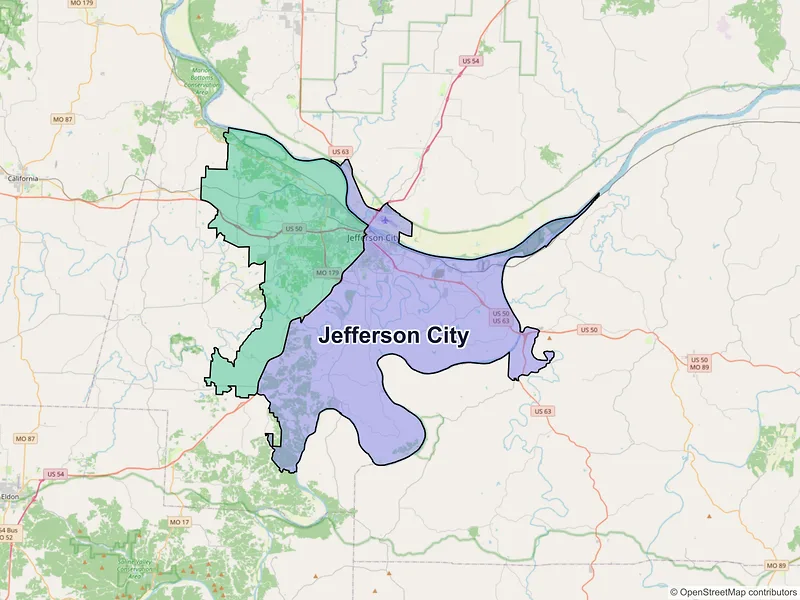 Map of Jefferson City, Missouri and ZIP codes