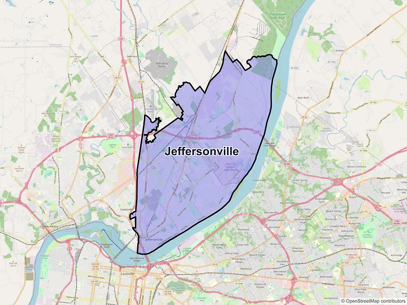 Map of Jeffersonville, Indiana and ZIP codes