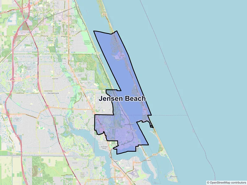 Map of Jensen Beach, Florida and ZIP codes