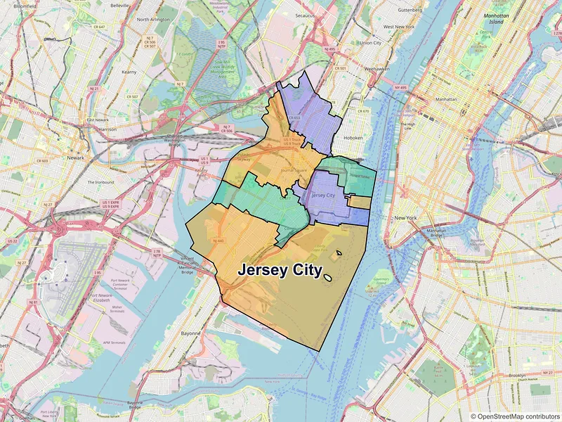 Map of Jersey City, New Jersey and ZIP codes