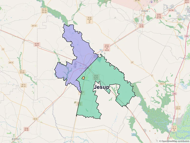 Map of Jesup, Georgia and ZIP codes