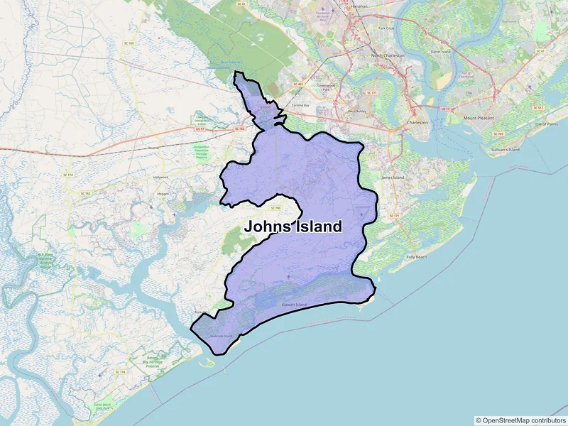Map of Johns Island, South Carolina and ZIP codes