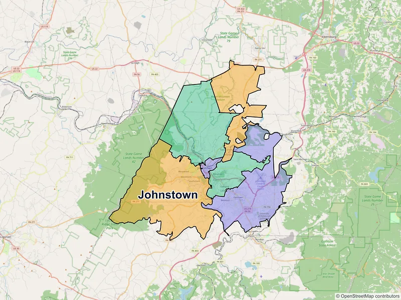 Map of Johnstown, Pennsylvania and ZIP codes