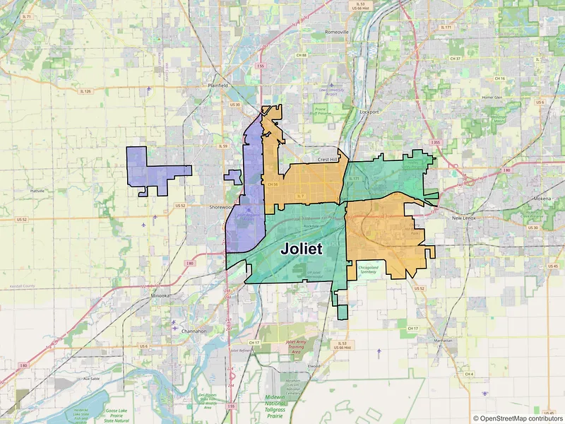 Map of Joliet, Illinois and ZIP codes
