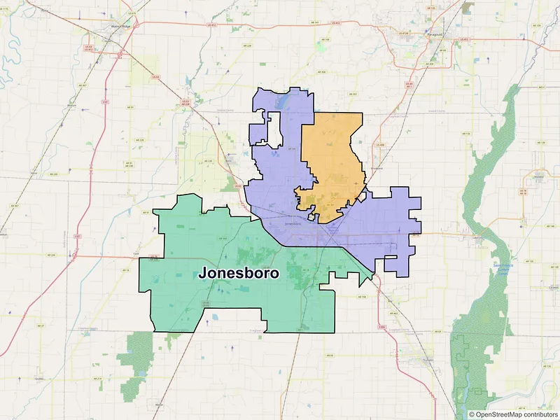 Map of Jonesboro, Arkansas and ZIP codes