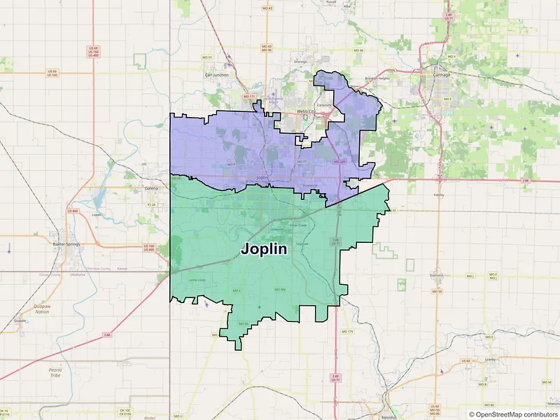 Map of Joplin, Missouri and ZIP codes