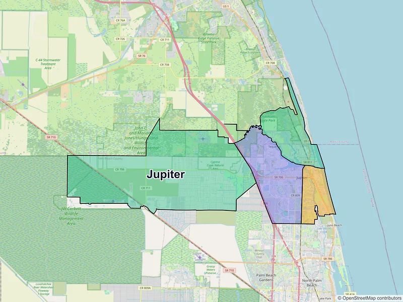 Map of Jupiter, Florida and ZIP codes