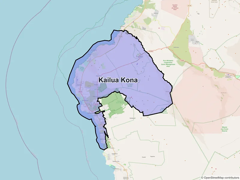 Map of Kailua Kona, Hawaii and ZIP codes