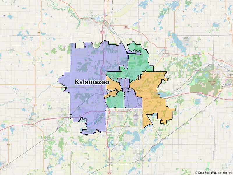 Map of Kalamazoo, Michigan and ZIP codes