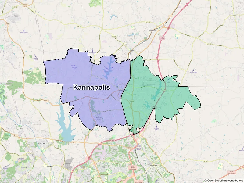 Map of Kannapolis, North Carolina and ZIP codes