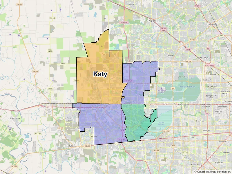 Map of Katy, Texas and ZIP codes