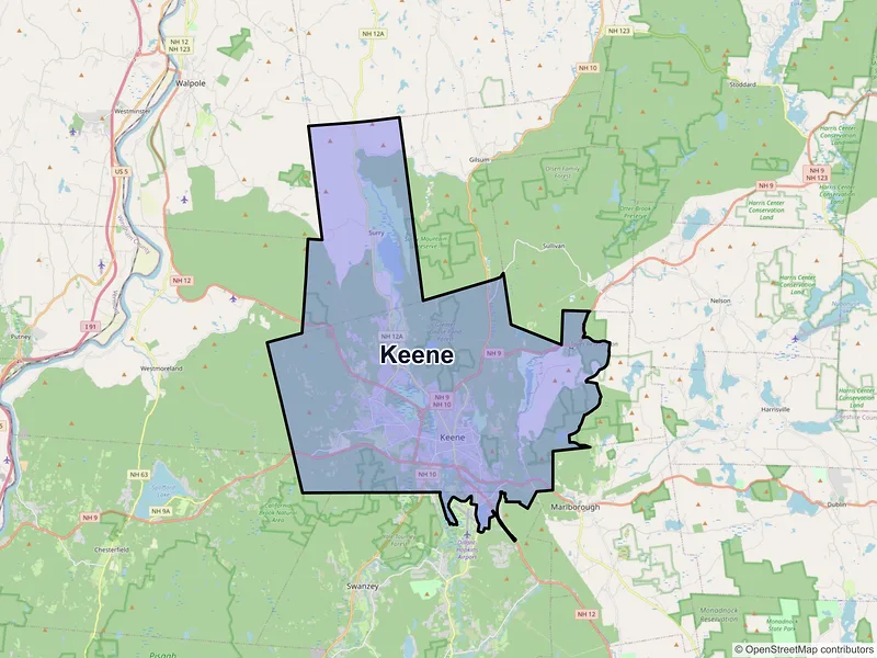 Map of Keene, New Hampshire and ZIP codes