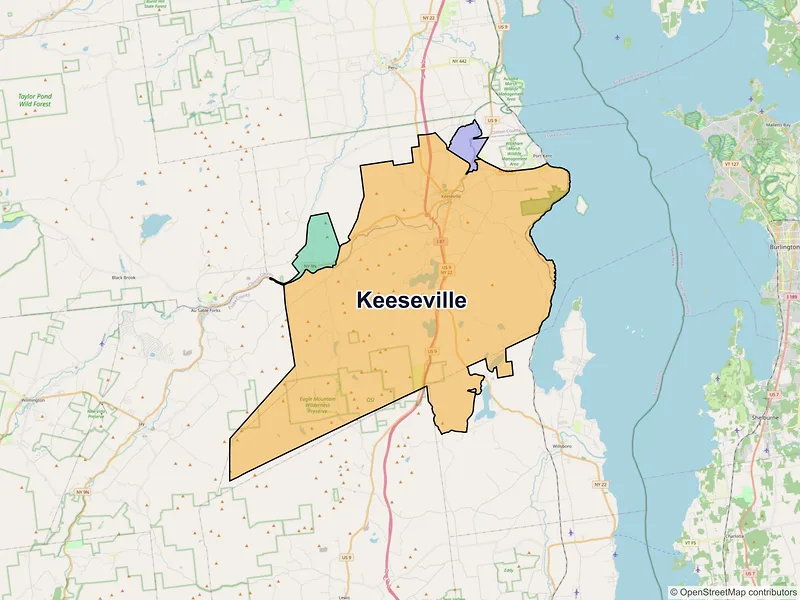 Map of Keeseville, New York and ZIP codes