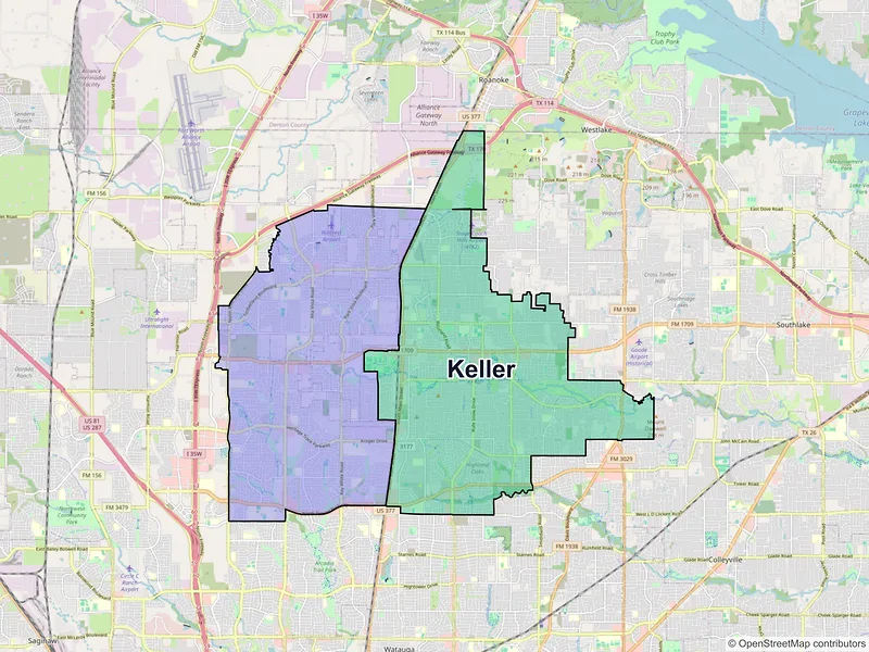 Map of Keller, Texas and ZIP codes