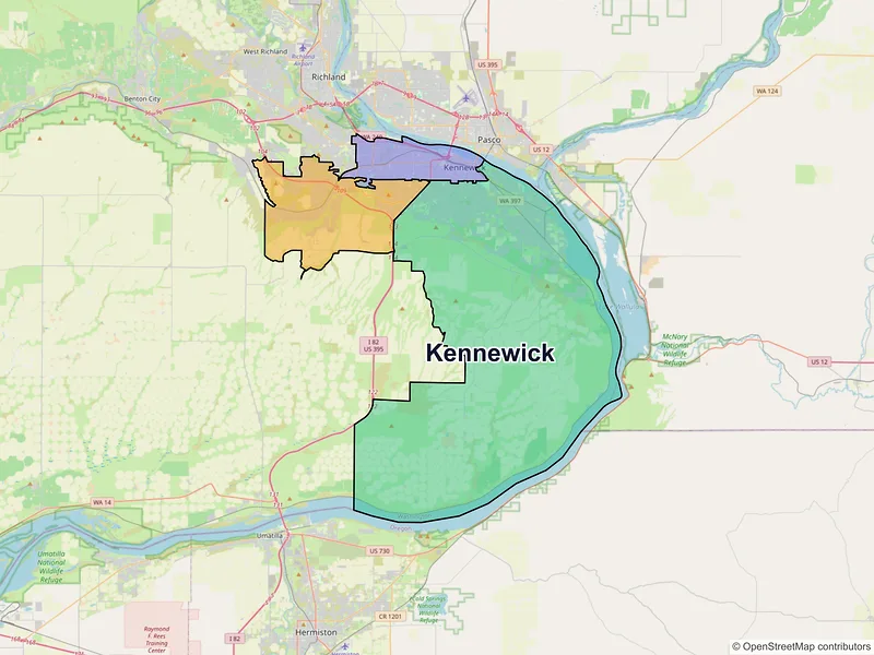 Map of Kennewick, Washington and ZIP codes