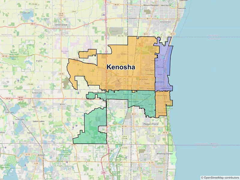 Map of Kenosha, Wisconsin and ZIP codes